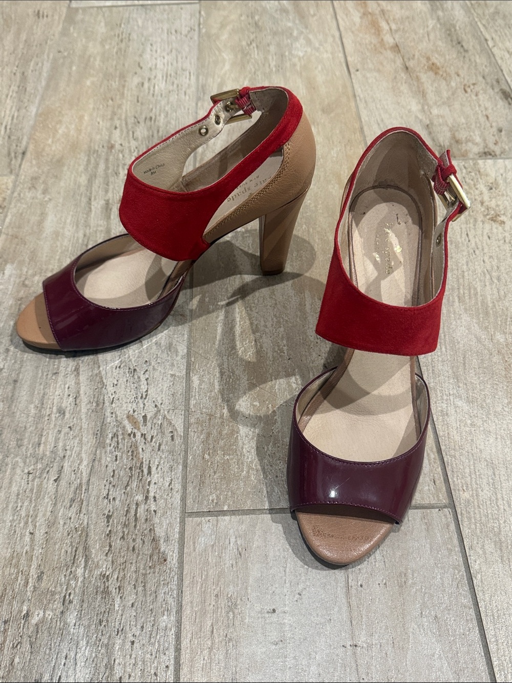 Kate Spade Women’s Red Suede & Burgundy Leather High Heel Sandals Size 8 GUC